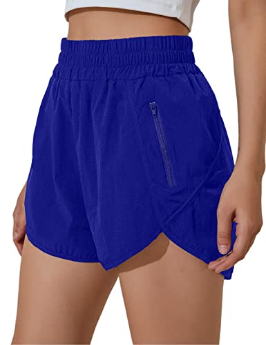 BMJL Damen Laufshorts Elastische Hohe Taille Shorts Tasche Sportlich Workout Shorts Schnell Trocken Athletic Shorts Hosen, Königsblau, Mittel von BMJL