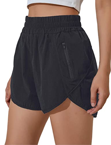 BMJL Damen Laufshorts Elastische Hohe Taille Shorts Tasche Sportlich Workout Shorts Schnell Trocken Athletic Shorts Hosen - Schwarz - Klein von BMJL