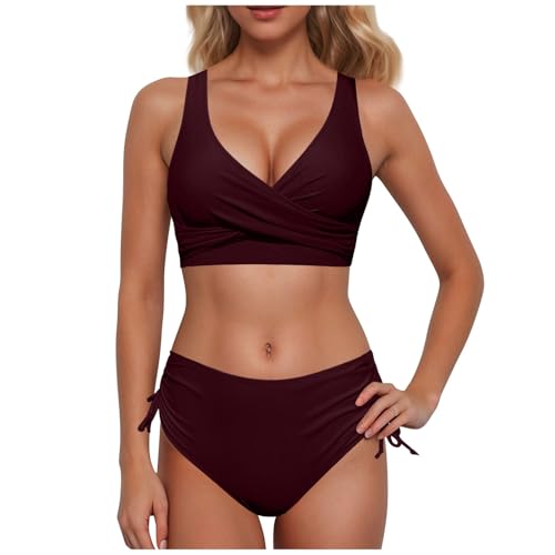 BMKKTOP Bikini-Set für Damen Streifen trägerloser Twist Bikini Damen Set schwarz mit Gold strandbadeanzug bademode Retro einteiliger Verstellbarer Schultergurt Badeanzug Damen große größe von BMKKTOP