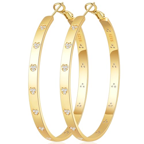 BMMYE Sterlingsilbercreolen für Damen, goldene Creolen mit Zirkonia, große Creolen für Damen und Mädchen (50 mm) von BMMYE