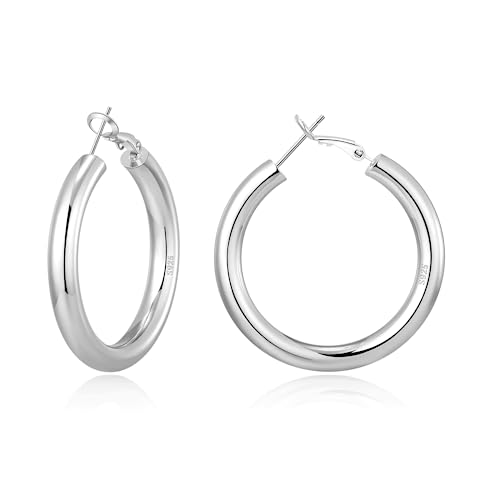 BMMYE Sterling Silber Hoop Ohrringe Creolen Silber 925 Groß Chunky Silver Hoop Earrings for Women Ohrringe Kreolen Silber Dicke Silber Creolen Damen von BMMYE