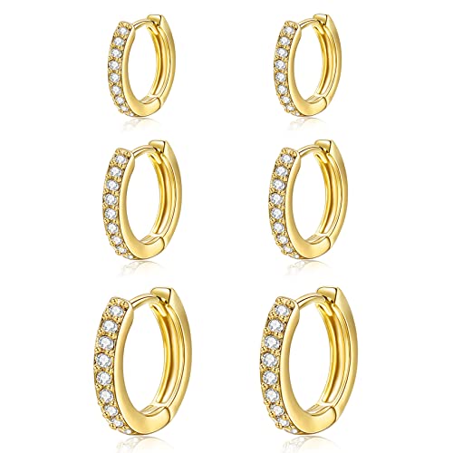 Klein Creolen Gold Damen Mädchen Kreolen Ohrring Helix Huggie Earrings Mini Ohringestecher Vergoldet Ohrringe Set für Mehrere Ohrlöcher von BMMYE
