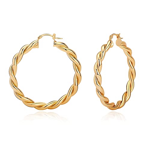 BMMYE Creolen Silber 925 Damen, 5mm Breite Groß Hypoallergene 18K Vergoldete Ohrringe Gold Schmuck Geburtstagsgeschenk für Damen 20/30/40/50mm von BMMYE