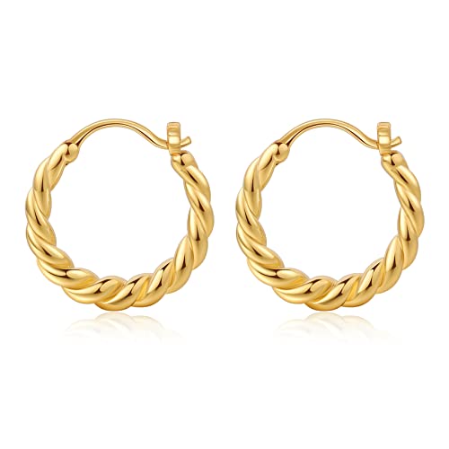 BMMYE Creolen Silber 925 Damen, 5mm Breite Groß Hypoallergene 18K Vergoldete Ohrringe Gold Schmuck Geburtstagsgeschenk für Damen 20/30/40/50mm von BMMYE