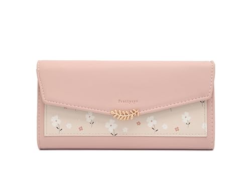BMQY Damen Geldbörse Lang Geldbörse PU Leder Reißverschluss mit Mehrere Kartenfächer Kartenhalter Münzfach Telefon, Blumen-Rosa, Einheitsgröße, Casual von BMQY