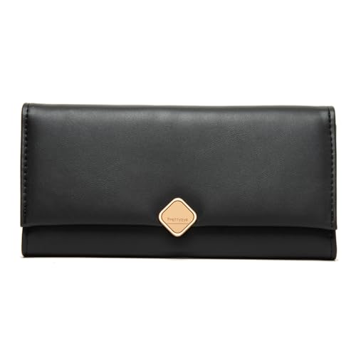 BMQY Damen Geldbörse Lang Geldbörse PU Leder Reißverschluss mit Mehrere Kartenfächer Kartenhalter Münzfach Telefon, Reinschwarz, Einheitsgröße, Casual von BMQY