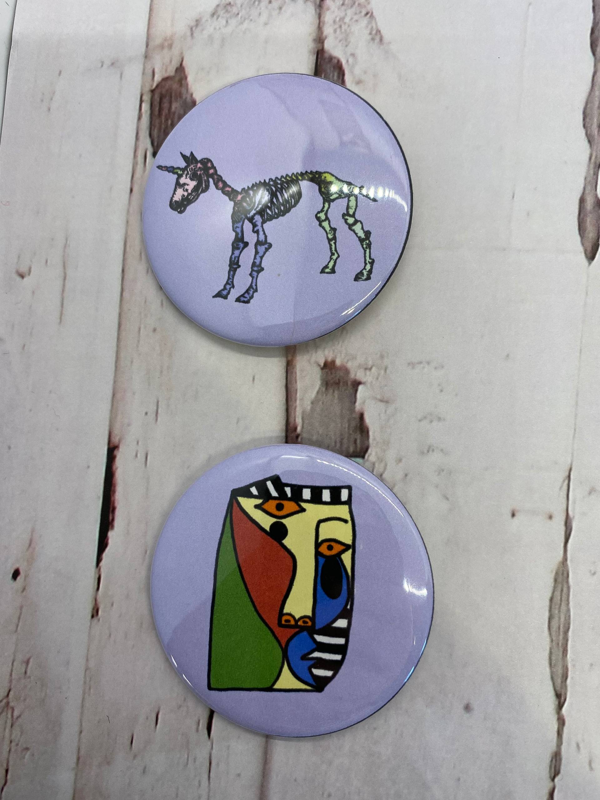 Einhorn Knopf | Skelett Picasso Button Metall Pins Metallstifte Abstrakte Kunst Flare Zubehör von BMRArtworks