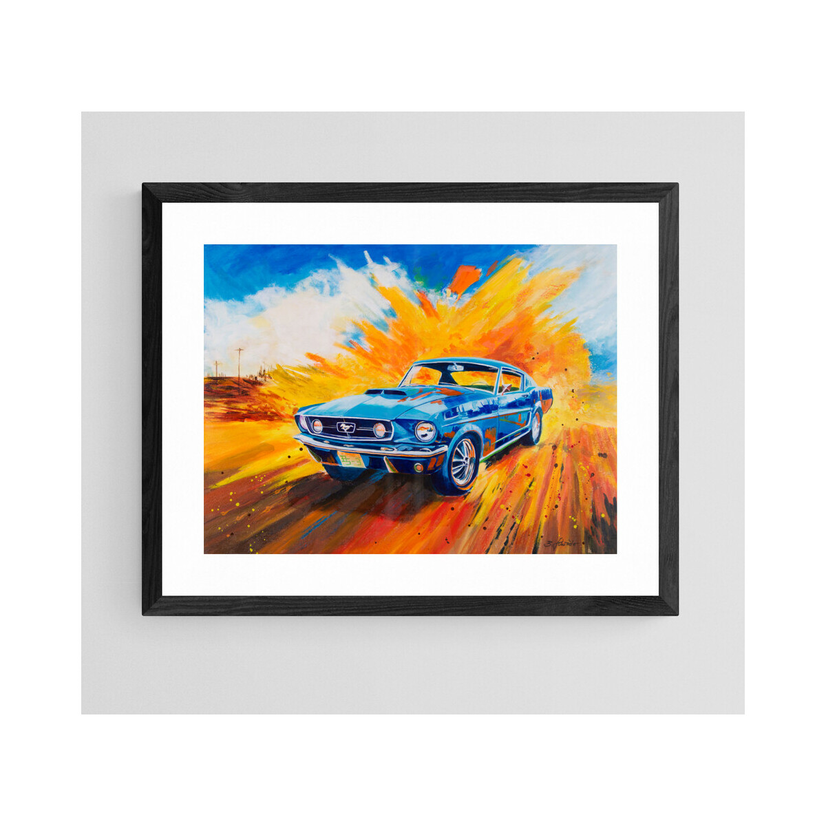 Kunstdruck vom Original Acrylbild -Mustang blau- 30x40cm von BMS.ART