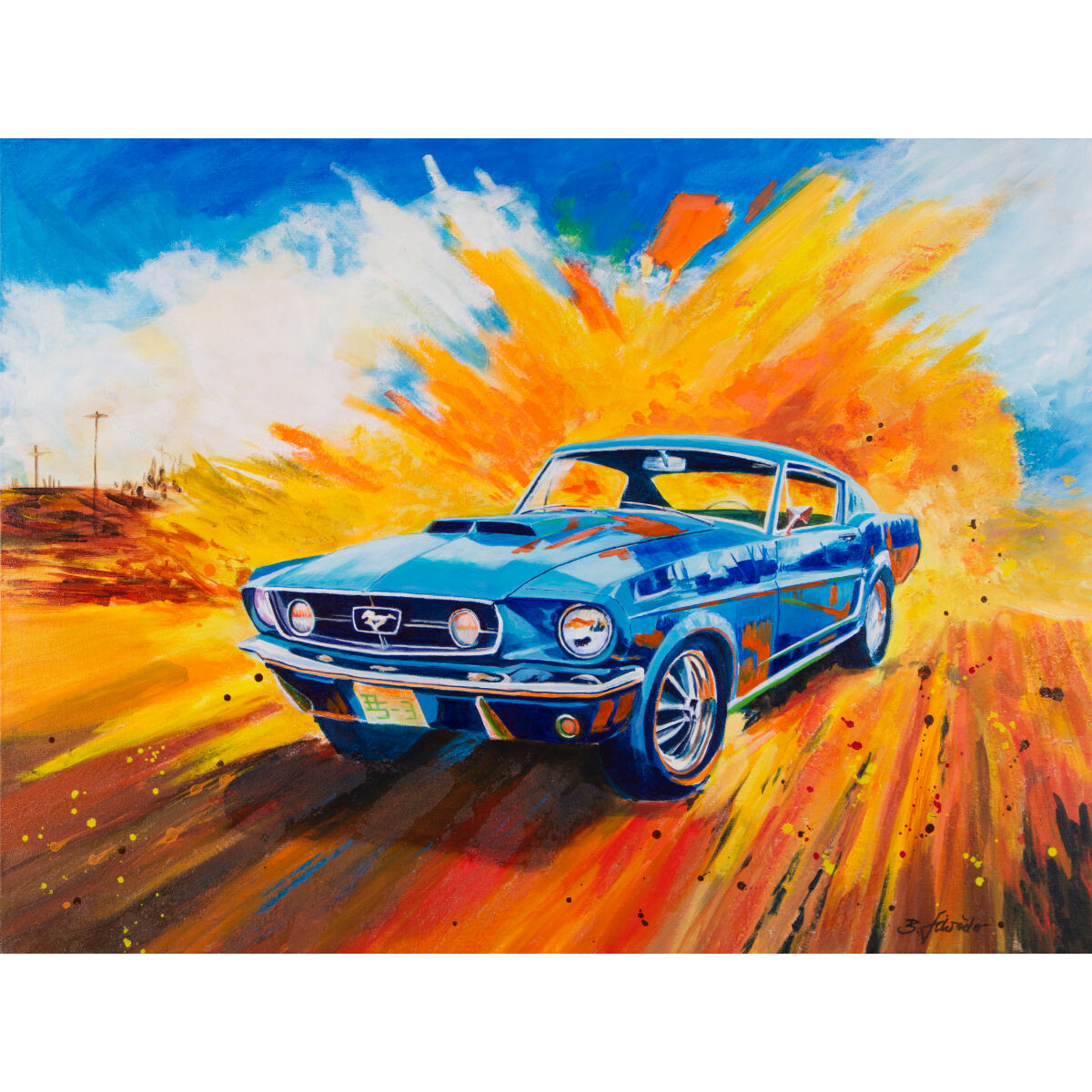 Leinwanddruck vom Original Acrylbild -Mustang blau- 60x80cm von BMS.ART