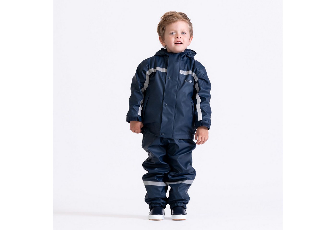 BMS Allwetterjacke gefütterte Kinderregen- und Matschjacke Rückenteil länger geschnitten von BMS