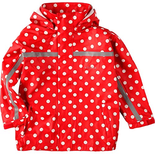 BMS Buddeljacke, Regenjacke für Kinder mit abnehmbarer Kapuze in rot + Punkten Größe 116 von BMS