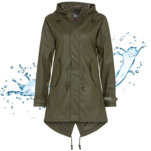 BMS Regenmantel 100% wasserdicht - oliv - 46 von BMS