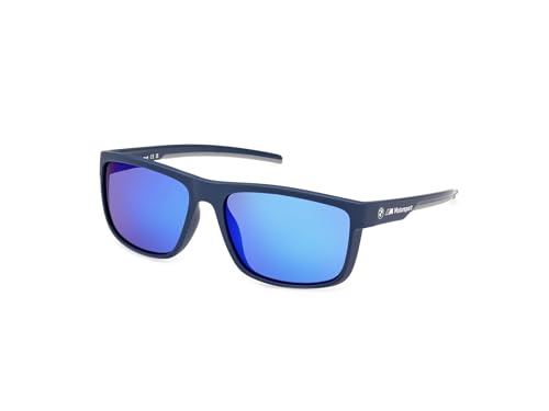 BMW M Motorsport BS0037 Herren Sonnenbrille, Casual Leichte Sonnenbrille, Rechteckige Linse, Blau Verspiegelte Gläser, Mattblau von BMW MOTORSPORT