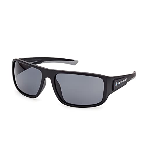 BMW M Motorsport BS0023 Herren-Sonnenbrille, Leichte Unisex-Sonnenbrille, Navigator-Gläser, Polarisiertes Rauchglas, Mattschwarz von BMW MOTORSPORT