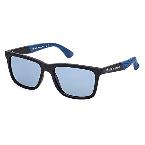BMW M Motorsport BS0031 Herren-Sonnenbrille, Leichte Freizeit-Sonnenbrille, Rechteckiges Brillenglas, Blau Polarisiertes Glas, Mattschwarz von BMW MOTORSPORT