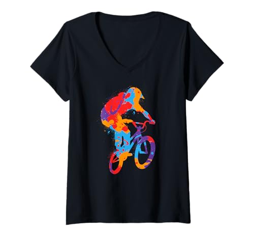 Damen BMX Bunt Stunts Bike Tricks Kinder Fahrrad BMX Jungen T-Shirt mit V-Ausschnitt von BMX Fahrrad Fahrer Tricks Bike für Radfahrer