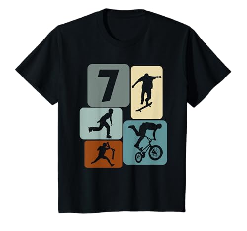 Kinder Skater Jungs 7 Jahre BMX Fahrer 7 Geburtstag Jungs Skaten T-Shirt von BMX Jungen Geburtstag Geschenke Skaten Scooter