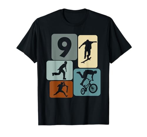Skater Jungs 9 Jahre BMX Fahrer 9 Geburtstag Jungs Skaten T-Shirt von BMX Jungen Geburtstag Geschenke Skaten Scooter