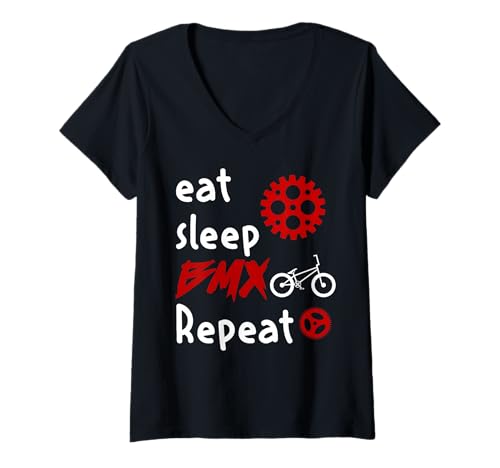 Damen Eat Sleep BMX Repeat Radsport für Fans T-Shirt mit V-Ausschnitt Damen Eat Sleep BMX Repeat Radsport für Fans T-Shirt mit V-Ausschnitt von BMX Tricks Radfreunde Crew