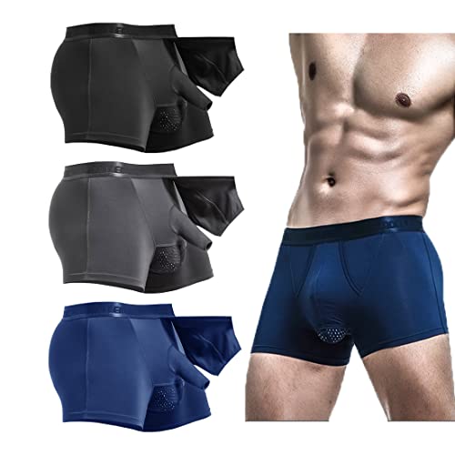 BMYALLEI Herren-Boxershorts, redundant, vorn offen, atmungsaktiv, ausbuchtbar, mit separater Tasche, Gentlman Schwarz + Grau + Blau, X-Large von BMYALLEI