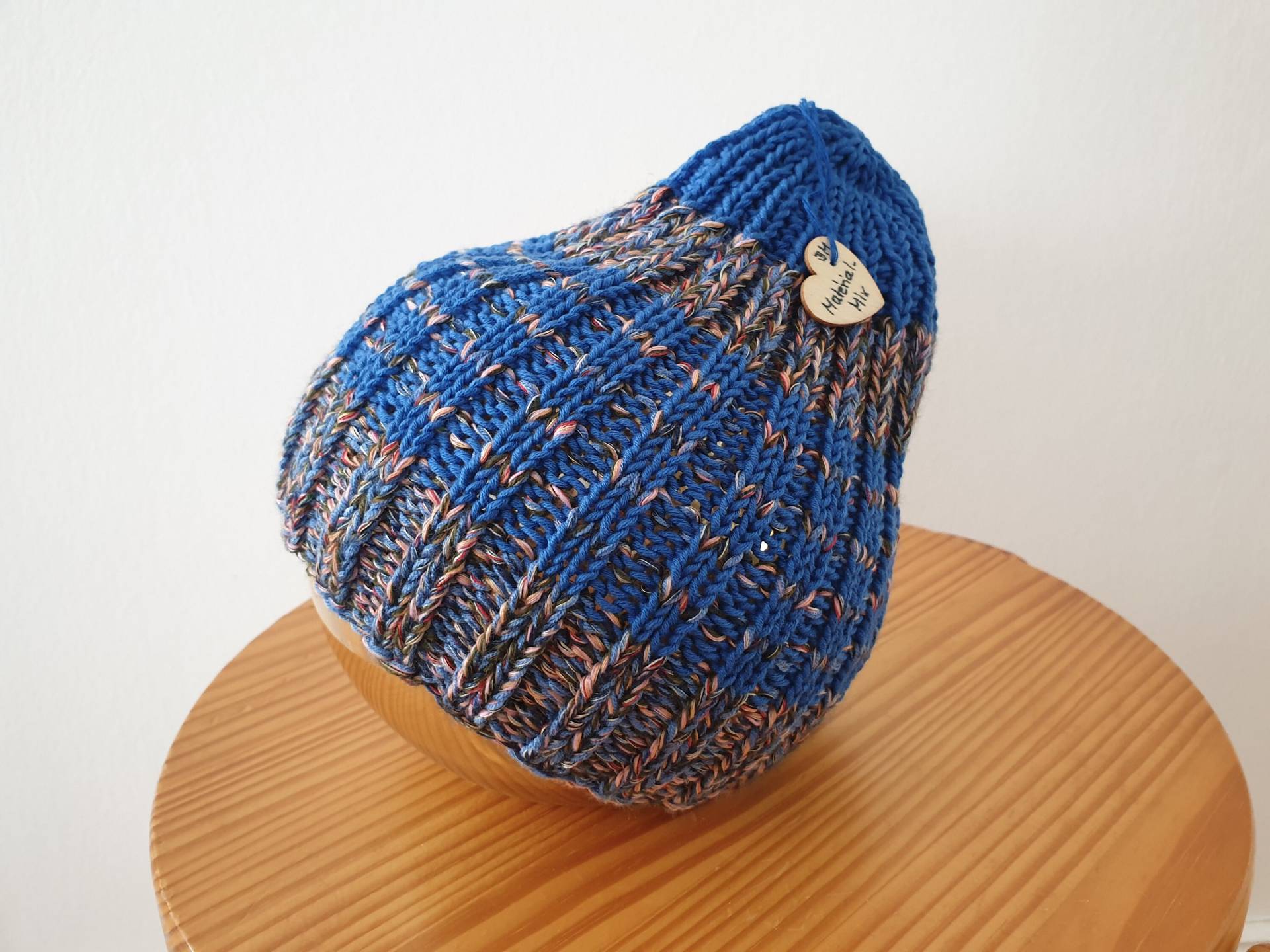 Handgestrickte Mütze - Kindermütze Wolle/Baumwollmix -Wintermütze Handgefertigt Gestrickt Blau von BMkreativShop