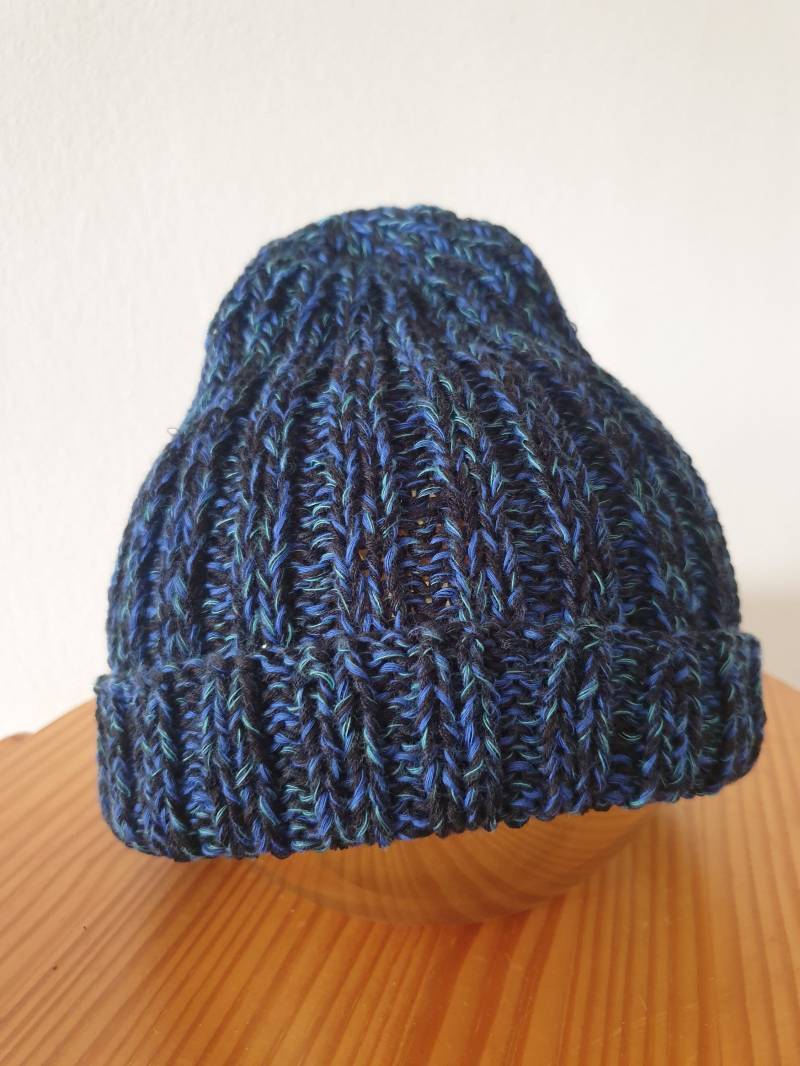 Handgestrickte Mütze - Wolle/Baumwollmix -Wintermütze Handgefertigt Gestrickt Blau/Grün -Multicolor von BMkreativShop