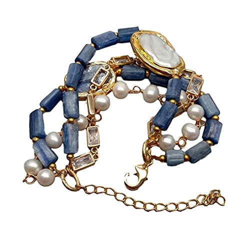 Armbänder für Frauen 4 Stränge natürlicher blauer Kyanit Nugget Weiß runde Süßwasserperlenketten Statement Armband für Frauen von BNCXMO