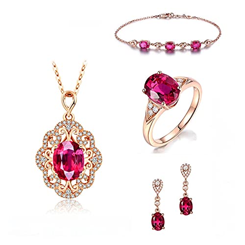 BNCXMO Armbänder für Frauen 925 Silber? Ohrringe Ringe Halskette Armbänder für Frauen Schmucksets mit Ruby Gemstones Hochzeit Schmuckset von BNCXMO