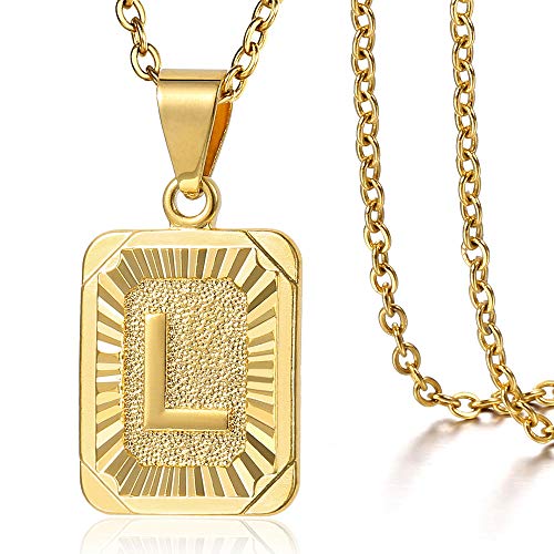 BNCXMO Rechteck anfänglicher Brief Anhänger Charme für Herren Womens Plated Hauptschreiben Anhänger Halskette 18inch von BNCXMO