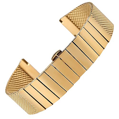 BNCXMO Uhrengurt, 18/20/22/24 mm Edelstahl Uhrengurtpoliertes Mesh Steel Band für Männer Frauen Armbandwatch Armband (Farbe: Silber, Größe: 24 mm) von BNCXMO