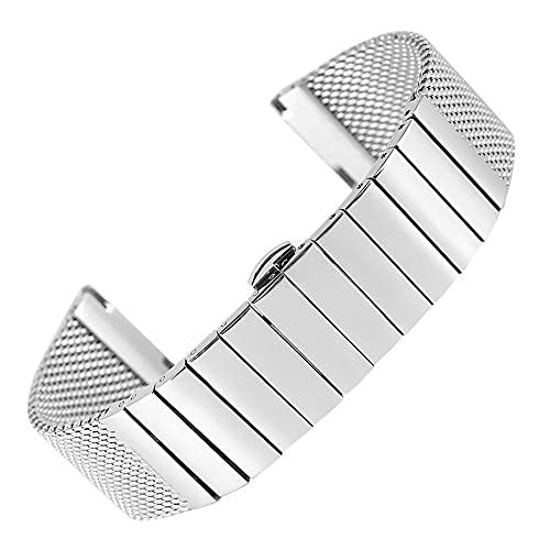 BNCXMO Uhrengurt, 18/20/22/24 mm Edelstahl Uhrengurtpoliertes Mesh Steel Band für Männer Frauen Armbandwatch Armband (Farbe: Silber, Größe: 24 mm) von BNCXMO