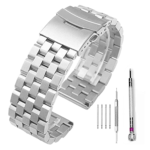 BNCXMO Wachgurt gebürstete Edelstahlgurtband 18 mm/20 mm/22 mm/24 mm/26 mm Metallersatzarmband für Männer und Frauen Schwarz/Silberarmband von BNCXMO