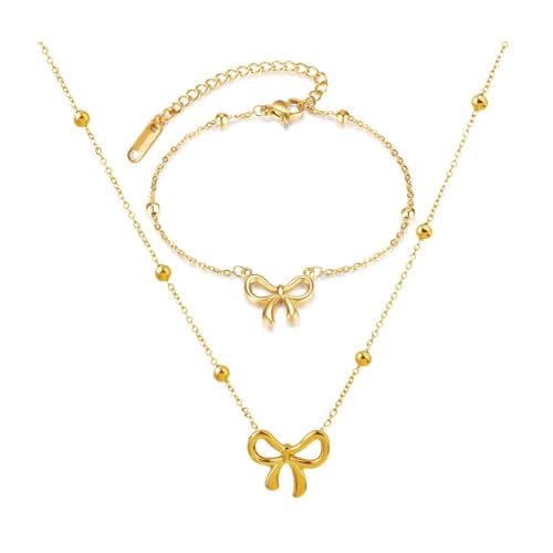 Bogenschluckketten Halskette Bowknot Armband 14K Gold Platted Ribbon Halsketten Halsketten Mode Schmuck Geschenke für Frauen von BNCXMO