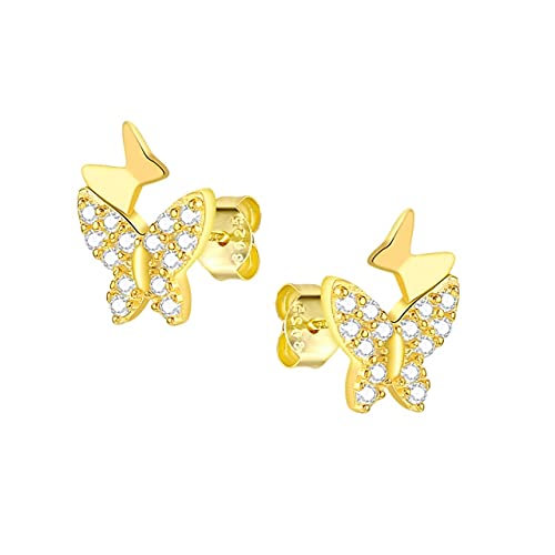 Hochglanz- und Zirkon -Doppel -Schmetterlingsohrringe für Frauen Mini Biene Piercing Ohren Schmuck von BNCXMO