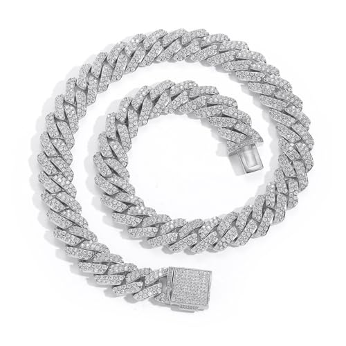 Mädchen Schmuckzubehör Miami extra glänzende große ICED Kubanische Breite 15mm Hip Hop-Kettenverbindungs ​​Halskette für Männer, 16-24-Zoll-Schachtel enthalten Dekorationen von BNCXMO