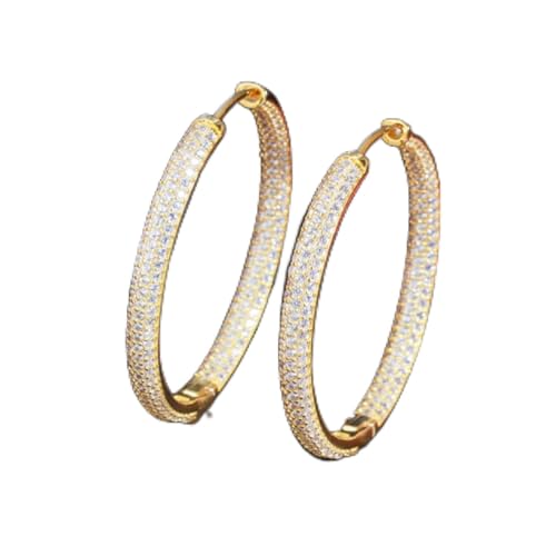Modeohrringe - atemberaubende Zirkone großer Kreis doppelseitiger Kubikzirkonia Runde Reifen Ohrringe für Frauen Mode Goldfarbe Schmuck Schmuck von BNCXMO