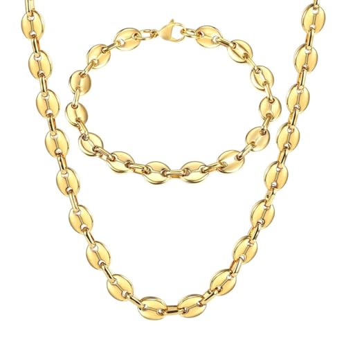 NEU 2026 UNISEX 7/9/11mm Edelstahl Kaffeebohnen Marina Linkkette Halskette Armband Set für Männer Frauen Mode Schmuck Erkenntnisse Geschenk KSM05 Trendy Accessoires kreativ für Frauen und Männer von BNCXMO