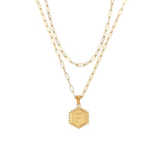 Neu 2026 Ankunft Unisex hexagonal Form AZ 26 Alphabet Buchstaben Halsketten für Frau Doppelschicht Linkkette Gold plattiert anfängliche Halskette Erkenntnisse Modetrendy Accessoires Geschenk Frauen von BNCXMO