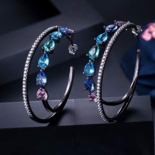 Regenbogenfarbe kubische Zirkonia Kristall Big Round Hoop Ohrringe für Frauen Statement Schmuck Schmuck von BNCXMO