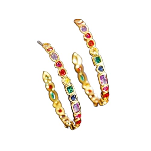Trendige Ohrringe - Zirkone charmant farbenfrohe Regenbogen Kubikzirkonia Gold Round Hoop Ohrringe für Frauen Mode Böhmen Schmuck Geschenk von BNCXMO