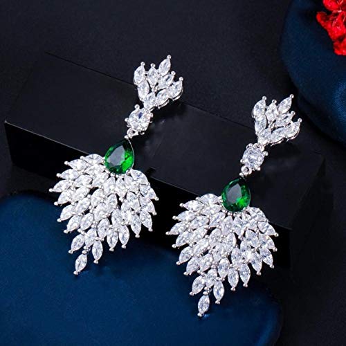 Wunderschöne grüne kubische Zirkonia Lange Feder Dangle Drop Ohrringe für Frauen Hochzeit Bankett Schmuckzubehör Accessoires von BNCXMO
