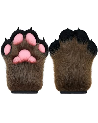 BNLIDES Cosplay Fursuit Pfotenhandschuhe Pelzkralle Handschuhe Eingebaute Pfeife Dekompression Spielzeug Kostüm Party Zubehör für Erwachsene, Kaffee-Schwarz, Medium von BNLIDES