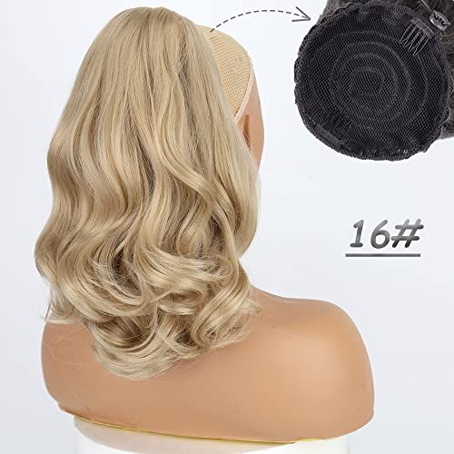 Messy Bun Stirnband Synthetische lange gewellte Pferdeschwanz-Perücke for Damen, 45,7 cm, mit Haarkamm, Kordelzug, Pferdeschwanz-Haarverlängerungen, Naturschwarz Haarknoten Unsichtbarer Haarknoten (C von BNNP