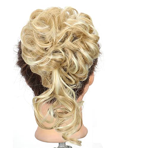 Messy Bun Stirnband Synthetischer Dutt, Donut-Dutt, Pferdeschwanz-Haarverlängerung, unordentliche blonde Locken mit elastischem Gummiband, Perücke, Haarknoten for Frauen Haarknoten Unsichtbarer Haarkn von BNNP