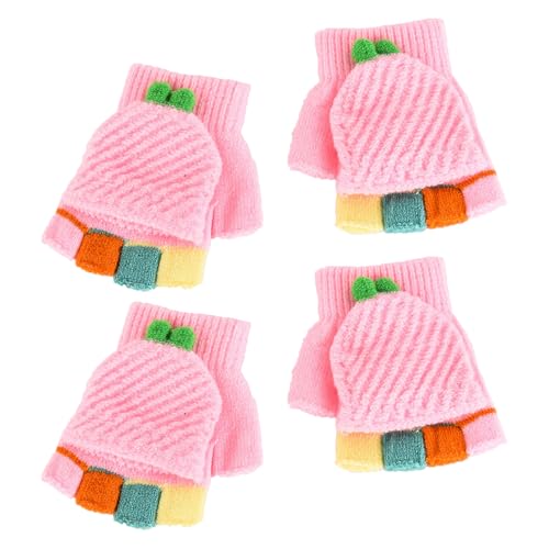 2 Paar Kinder Halbfinger Handschuhe, Fingerlose Fingerhandschuhe mit Flip Top für Mädchen und Jungen, Fäustlinge Mit Knopf Klappe, Kinderhandschuhe Elastische, 3-8 Jahre alt Jungen Mädchen (Rosa) von BNOYONERAS