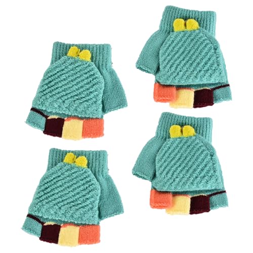 2 Paar Kinder Halbfinger Handschuhe, Fingerlose Fingerhandschuhe mit Flip Top für Mädchen und Jungen, Fäustlinge Mit Knopf Klappe, Kinderhandschuhe Elastische, 3-8 Jahre alt Jungen Mädchen (Grün) von BNOYONERAS