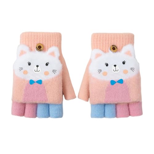 Fäustlinge mit Knopf Klappe, Fingerlose Handschuhe für Kinder, Strickhandschuhe mit Klappe, Winter Baby Warme Kinder Fingerlose Handschuhe, Thermo Handschuhe 7-9 Jahre alt Jungen Mädchen (Rosa Lila) von BNOYONERAS