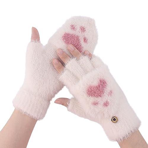 Fingerlose Plüsch Halbhandschuhe Damen Mädchen Kinder - Warme Winterhandschuhe Mit Katzenpfote - Umdrehen Halbfinger Fäustlinge Wärmer Fingerlose Plüsch Halbhandschuhe Damen Mädchen Kinder - Warme Winterhandschuhe Mit Katzenpfote - Umdrehen Halbfinger Fäustlinge Wärmer von BNOYONERAS