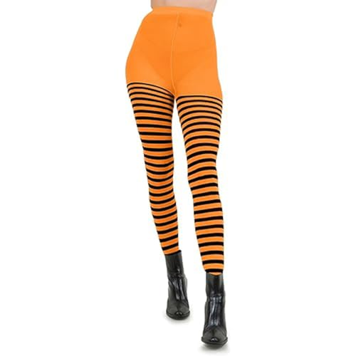 Horizontal Gestreift Strumpfhose für Damen Halloween Damen Gestreifte Strumpfhose Gestreifte Blickdichte Strumpfhose Gestreifte Damenstrumpfhosen Blickdichte Ringel Strümpfhose Orange Schwarz von BNOYONERAS