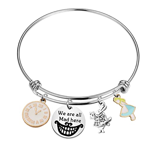 BNQL Alices Charm-Armband, inspiriert von Verrückter Hutmacher, verstellbares Armband, Edelstahl von BNQL